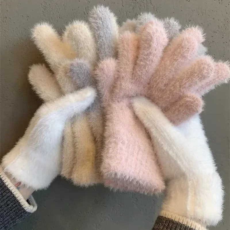 Fashion Winter Mink Velvet Five Finger Gloves