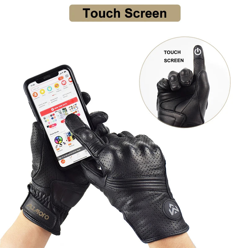 Men Retro Genuine Leather Motorcycle Gloves