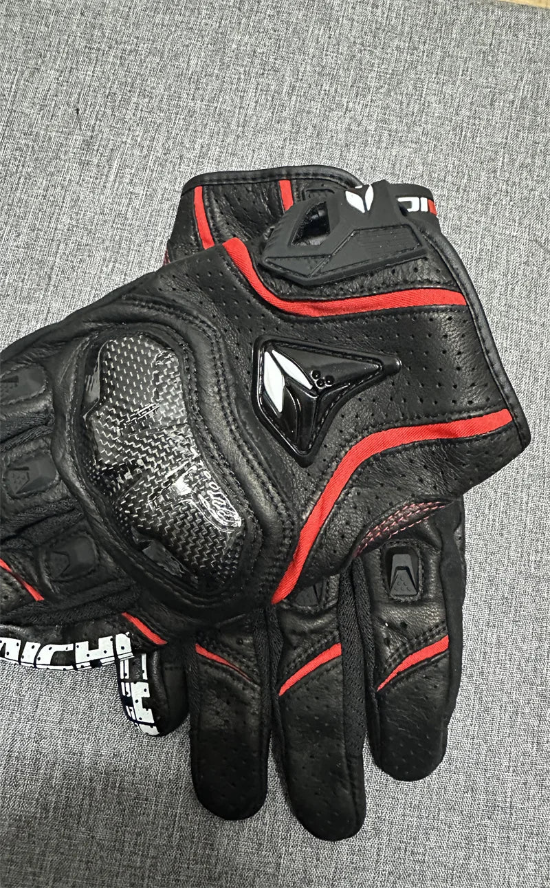 Motorcycle Gloves Black Racing Genuine Leather