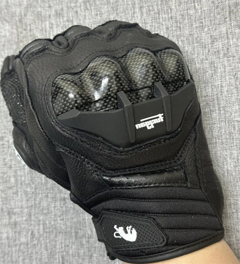 Motorcycle Gloves Black Racing Genuine Leather