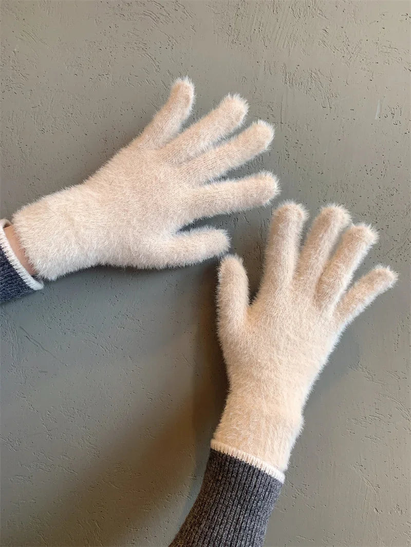 Fashion Winter Mink Velvet Five Finger Gloves