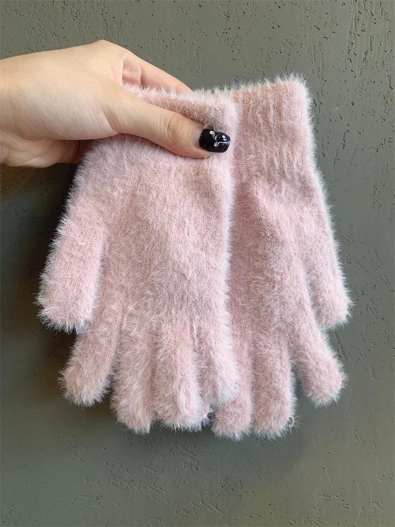 Fashion Winter Mink Velvet Five Finger Gloves