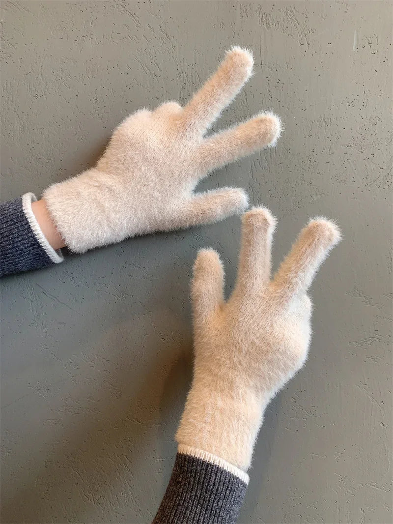 Fashion Winter Mink Velvet Five Finger Gloves