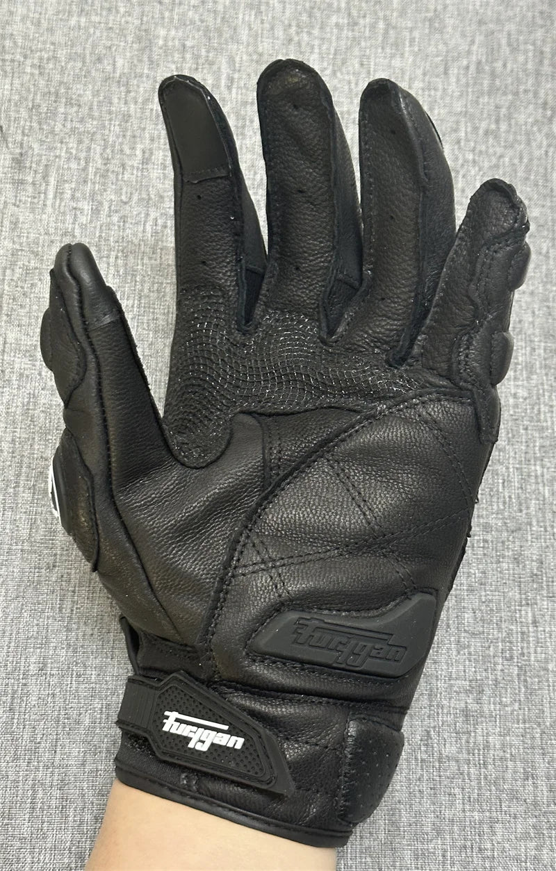 Motorcycle Gloves Black Racing Genuine Leather