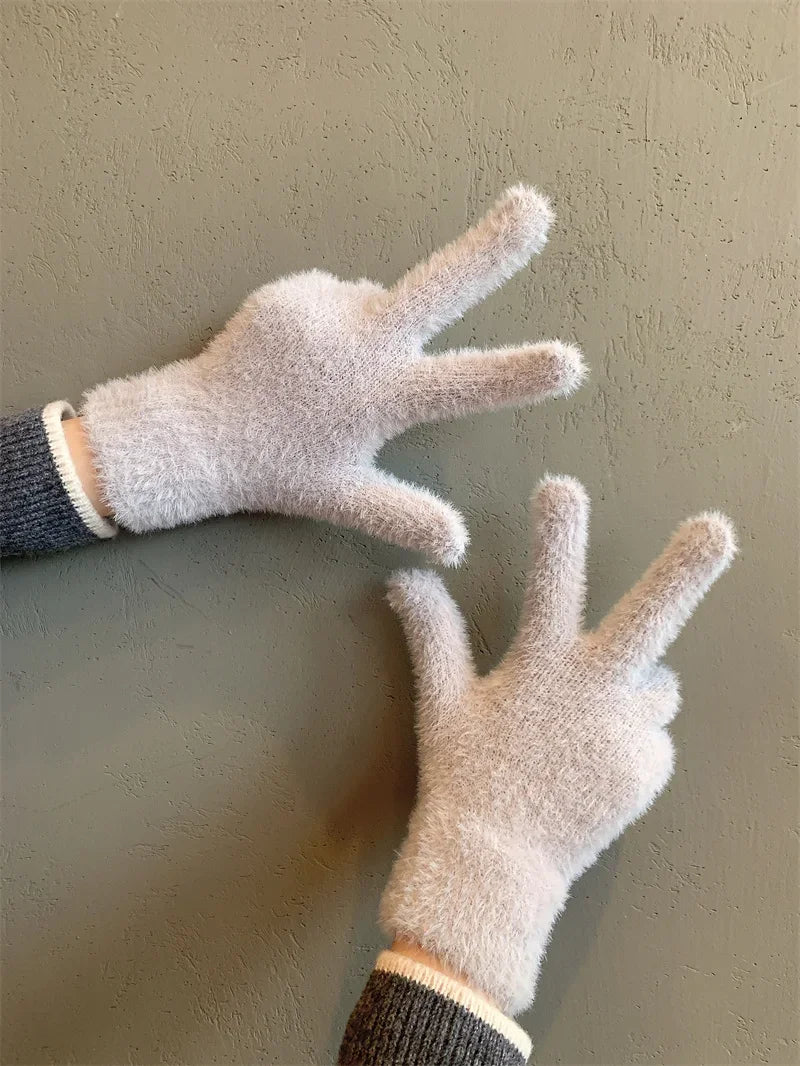 Fashion Winter Mink Velvet Five Finger Gloves