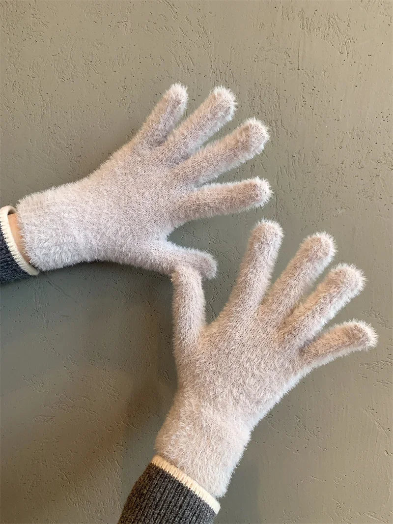 Fashion Winter Mink Velvet Five Finger Gloves