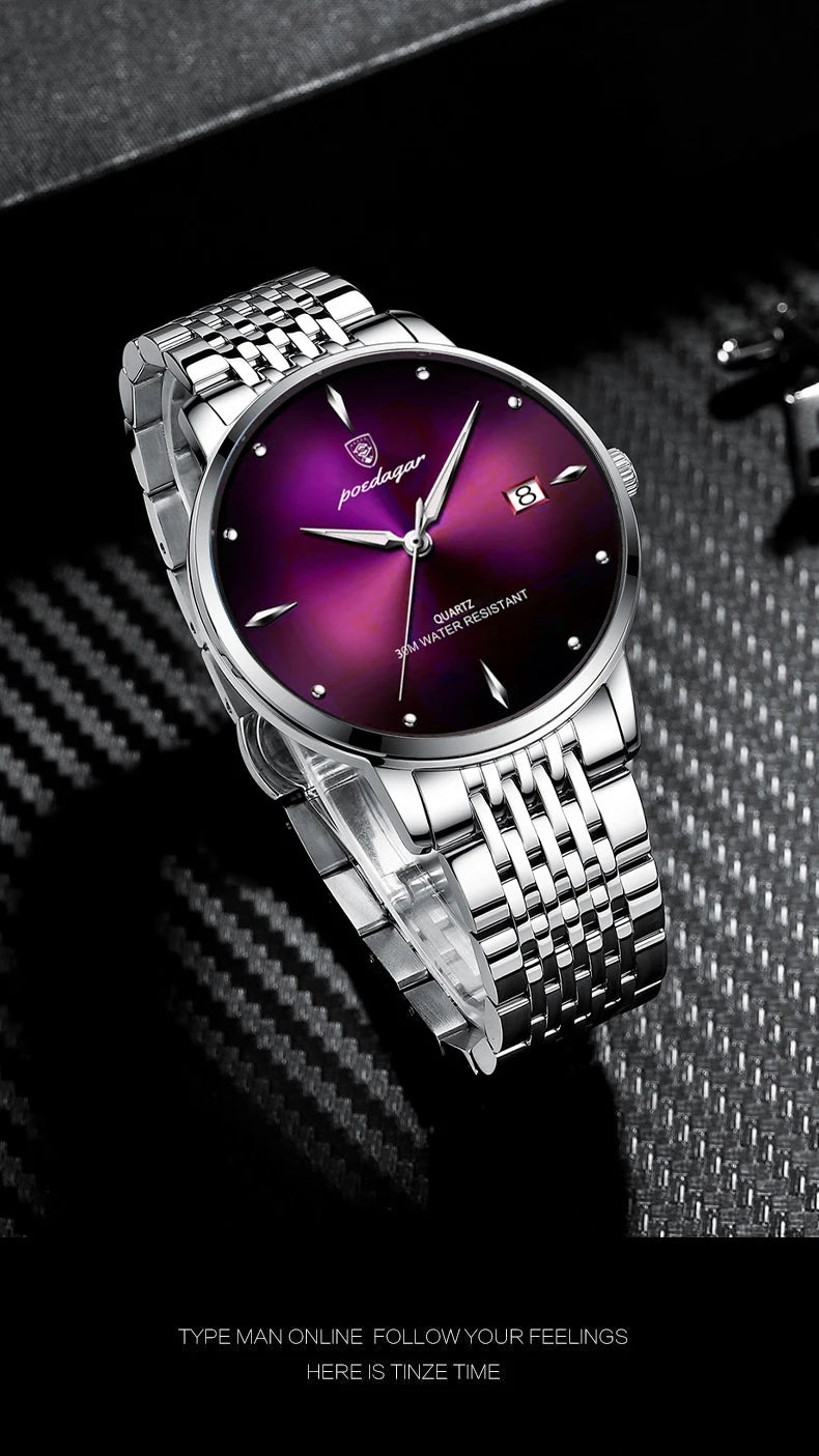POEDAGAR Luxury Sports Men Watch Waterproof Luminous Stainless Steel