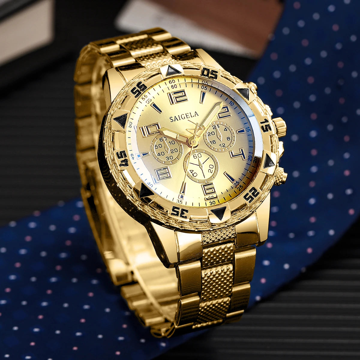 2pcs/set Fashion Steel Band Men's Quartz Watch Male Wristwatches Set (Without Box）