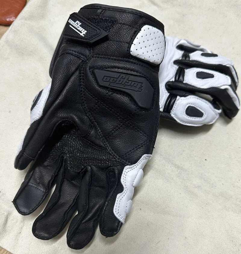 Motorcycle Gloves Black Racing Genuine Leather