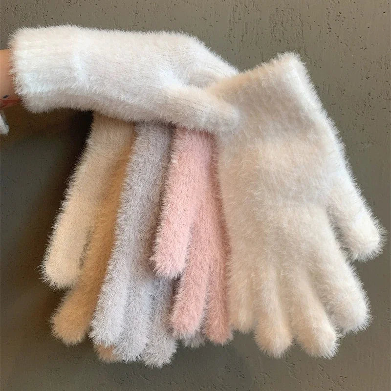 Fashion Winter Mink Velvet Five Finger Gloves