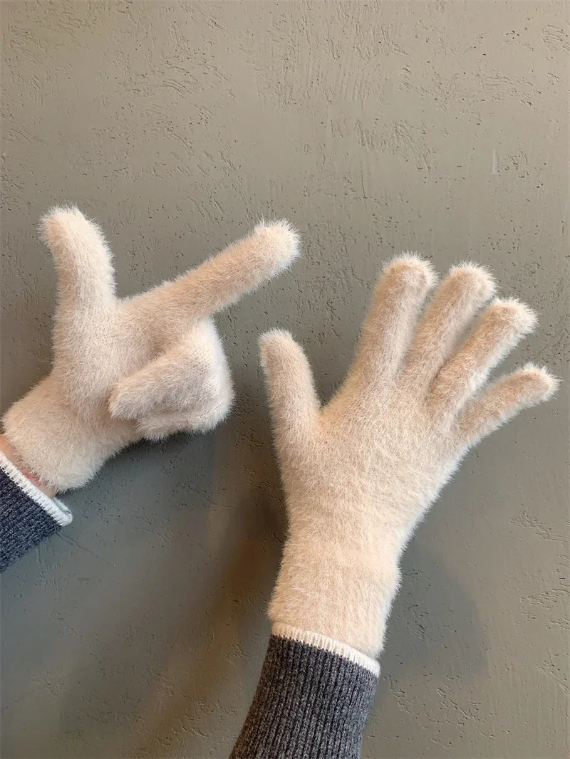 Fashion Winter Mink Velvet Five Finger Gloves