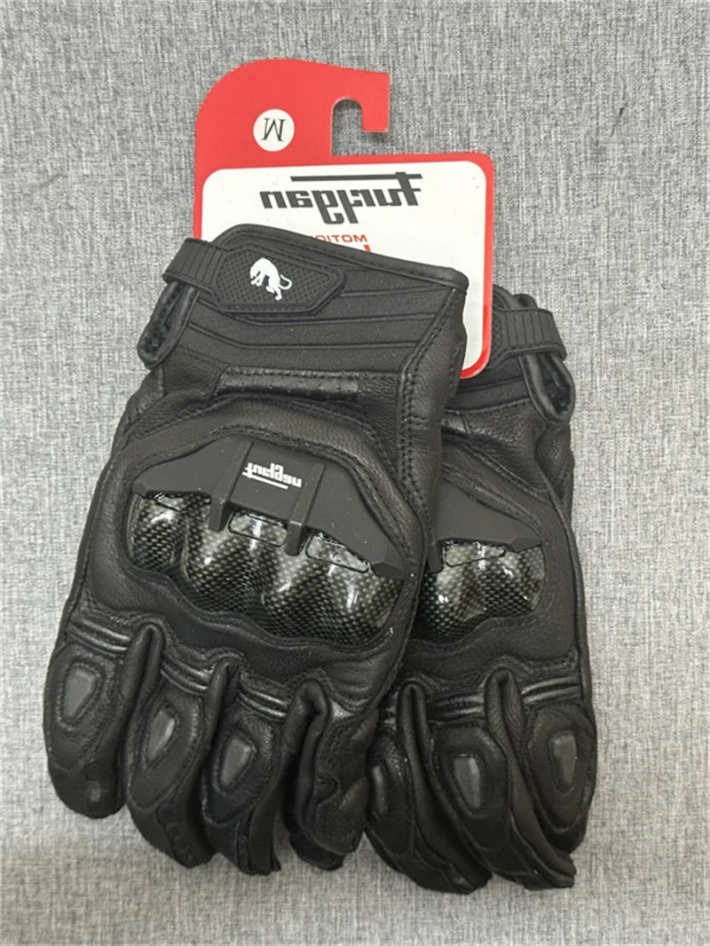 Motorcycle Gloves Black Racing Genuine Leather